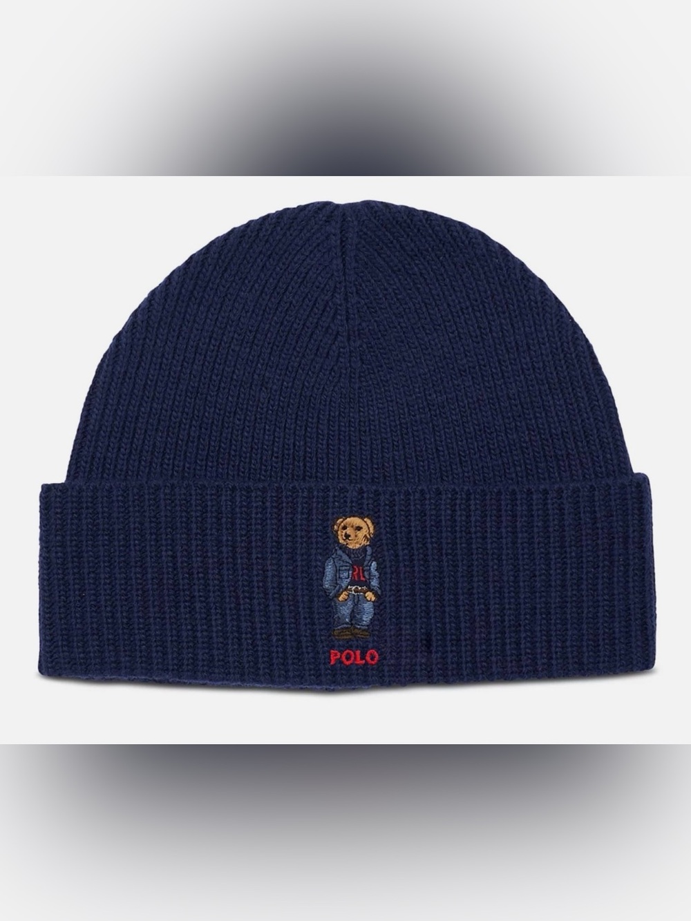 NWT Polo Ralph Lauren Navy RL SWEATER DENIM BEAR Wool Blend Rib Knit Beanie Hat